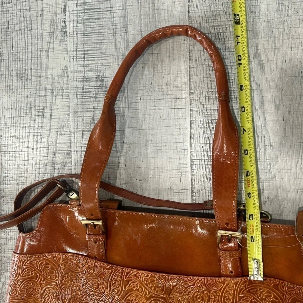 American Genius Leather Handbag w/ Removable Shoulder Strap, Tooled Paisley